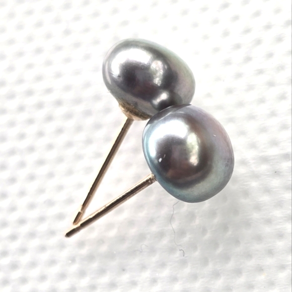 14 K Gold 585 Real Black Pearl Earrings - Picture 1 of 3